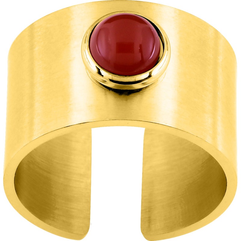 Bague Ajustable Amporelle en acier doré  et Pierre rouge synthétique