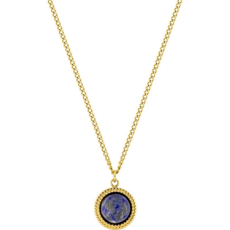 Collier Pendentif Carador en acier doré et Pierre bleue