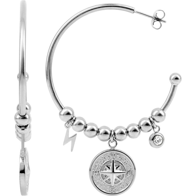 Boucles d'oreilles Amporelle Demi- Créoles avec pampilles en acier argenté