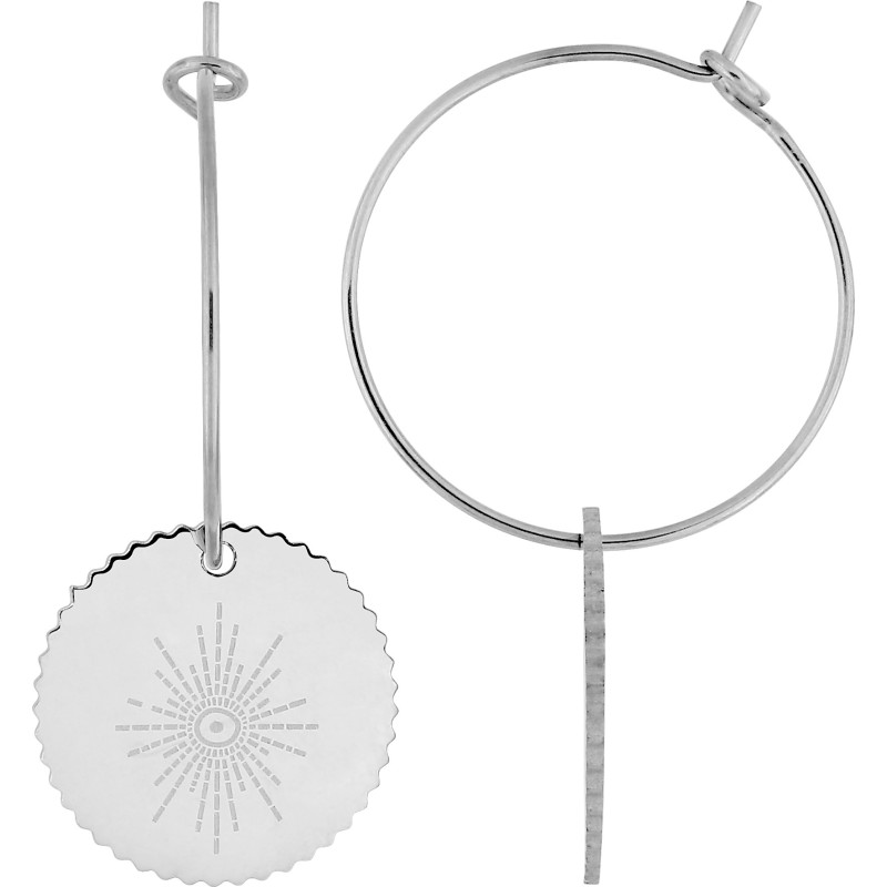 Boucles d'oreilles Amporelle Créoles avec pampilles en acier argenté