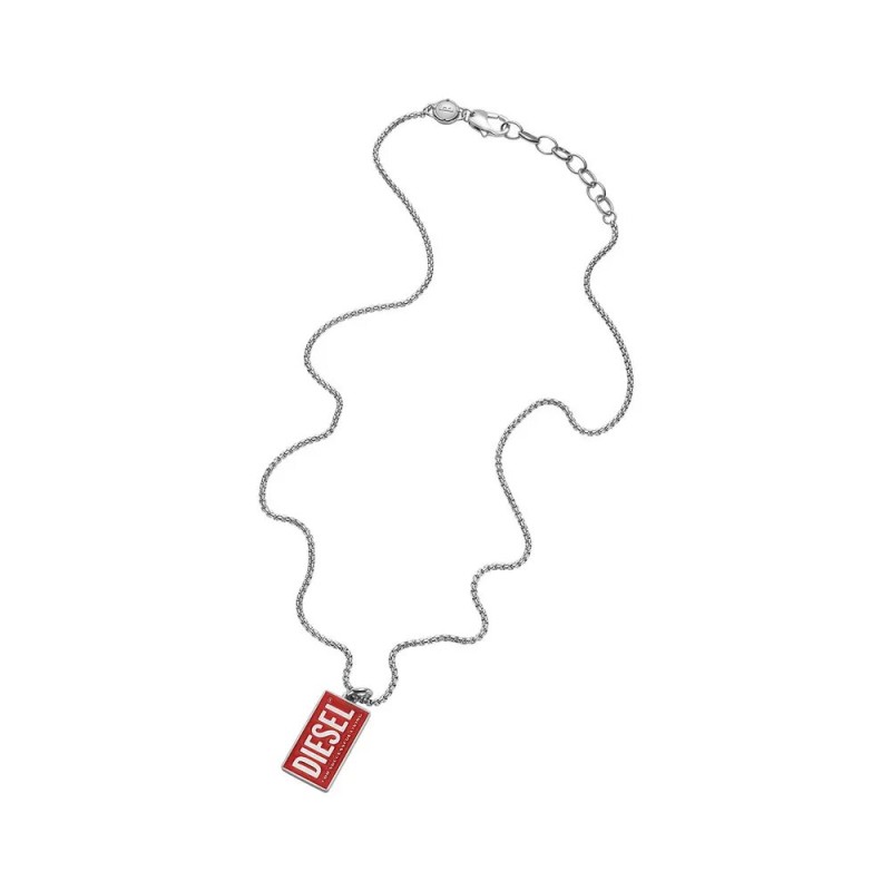 Collier Homme Diesel  en acier avec plaque rouge