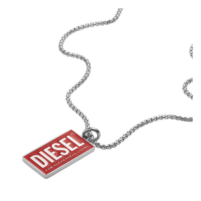 Collier Homme Diesel  en acier avec plaque rouge