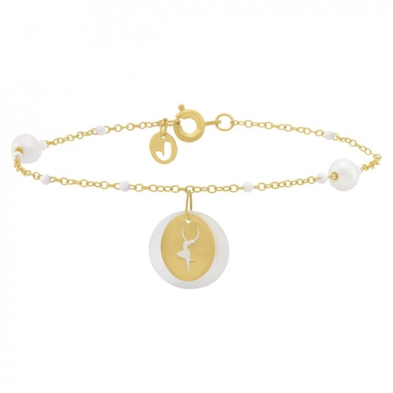 Bracelet Femme Jourdan Or 375/000 Pampille Nacre et dorée et Perles blanches Maille forçat