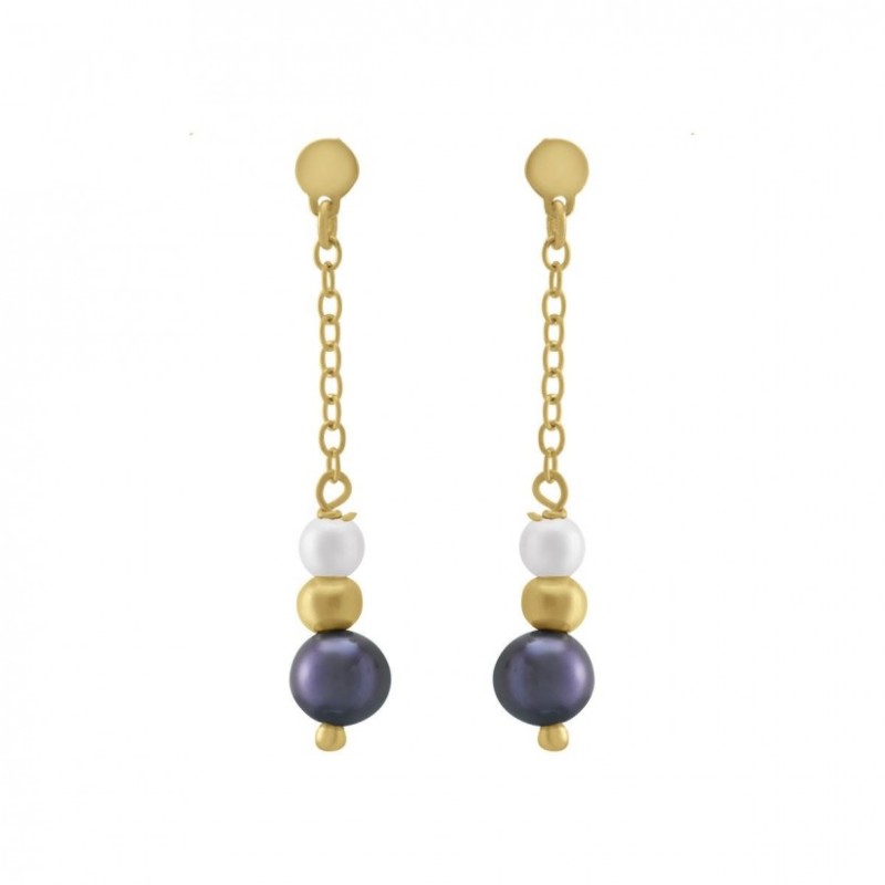 Boucles d'Oreilles Pendantes Femme Jourdan Or 375/000 Perles noires et blanches