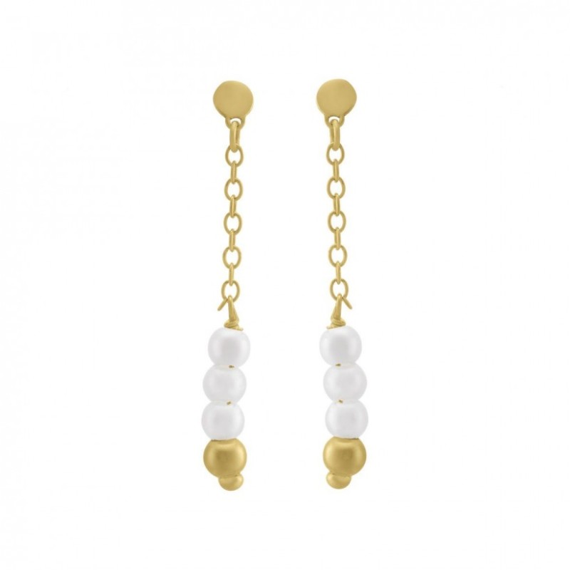 Boucles d'Oreilles Pendantes  Jourdan Or 375/000 avec Perles blanches