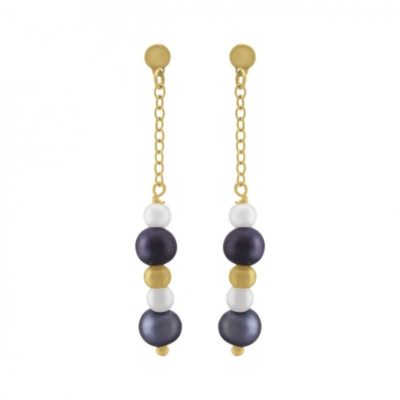 Boucles d'Oreilles Pendantes Femme Jourdan Or 375/000 Perles noires et blanches