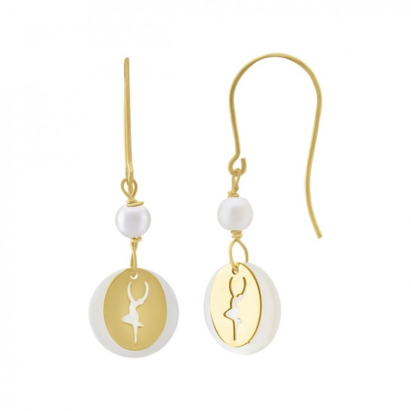 Boucles d'Oreilles Crochets Femme Jourdan Or 375/000 Pampille Nacre et Perle blanche