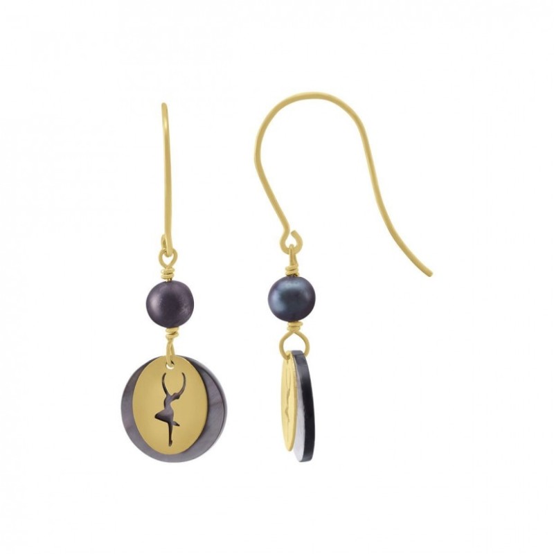 Boucles d'Oreilles Crochet Femme Jourdan Or 375/000 Pampille Nacre et Perle noire