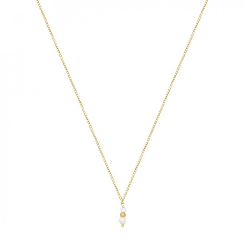 Collier Femme Jourdan Or 375/000 avec 3 Perles blanches et dorées Maille forçat