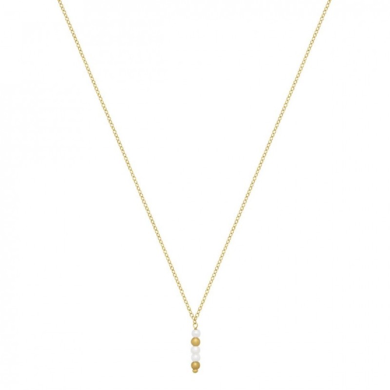 Collier Femme Jourdan Or 375/000 avec Perles blanches et dorées Maille forçat