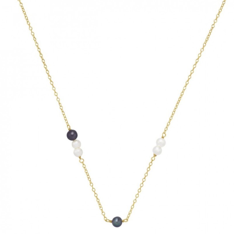 Collier Femme Jourdan Or 375/000 avec Perles blanches et noires Maille forçat