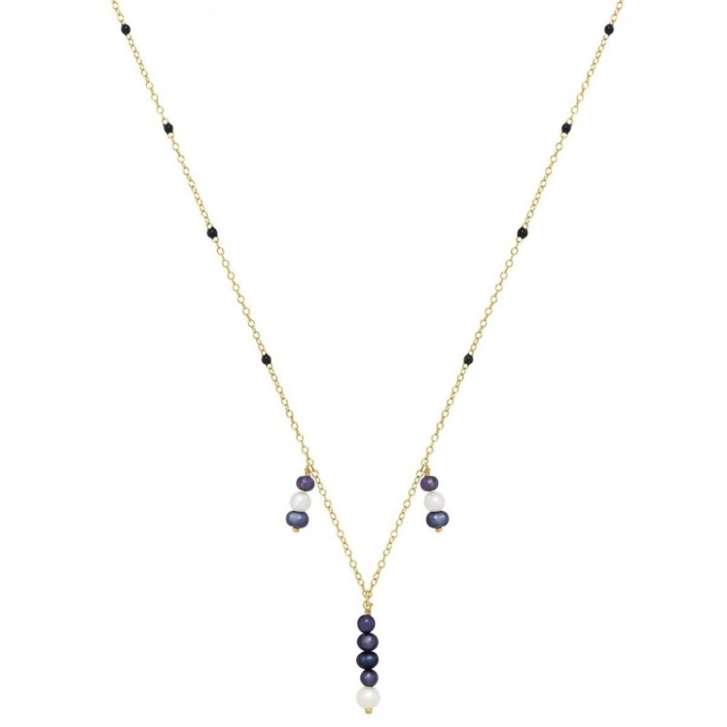 Collier Femme Jourdan Or 375/000 avec Perles noires pendantes Maille forçat