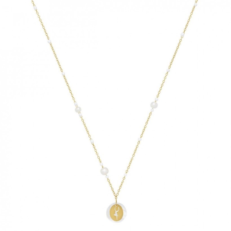 Collier Femme Jourdan Or 375/000 Pampille Nacre et Perles blanches Maille forçat