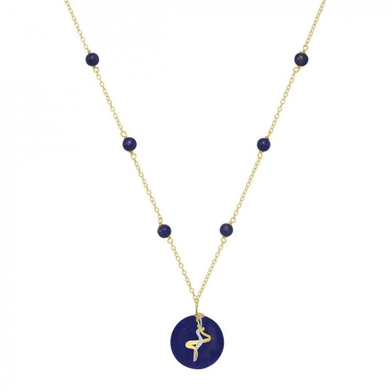 Collier Femme Jourdan Or 375/000 Pierre synthétique et Perles bleues Maille forçat