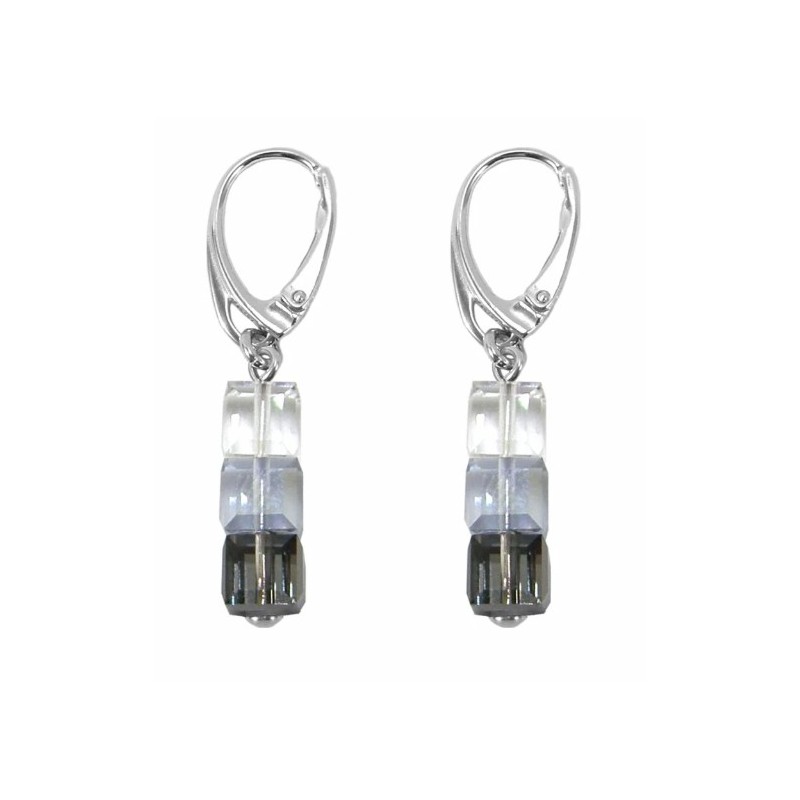 Boucles d'oreilles dormeuses Femme Indicolite Argent 925/000 avec 3 Cristaux carrés gris