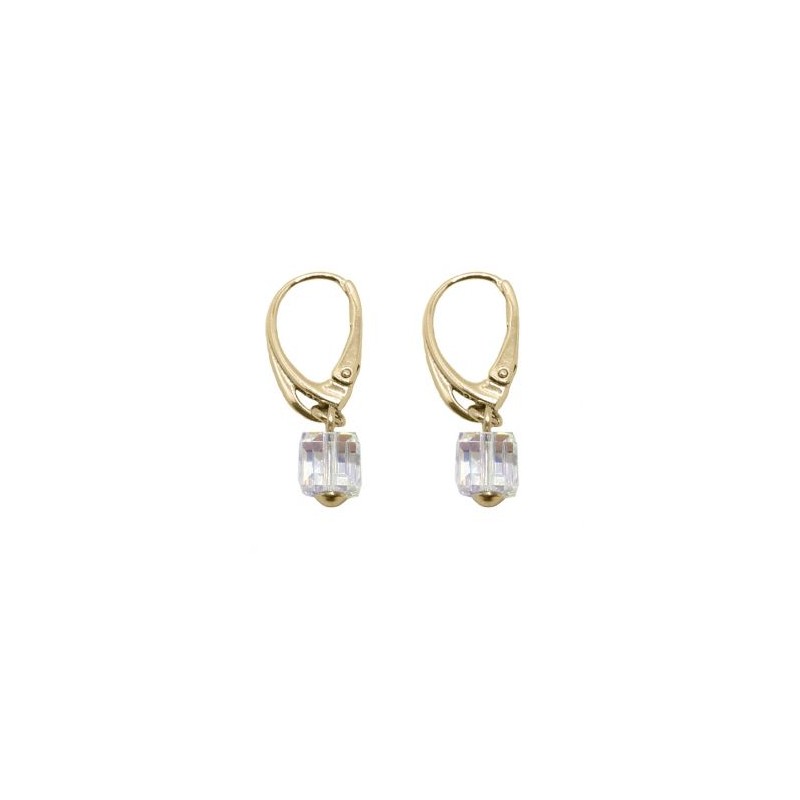 Boucles d'oreilles dormeuses Femme Indicolite Argent 925/000 doré et Cristaux blancs