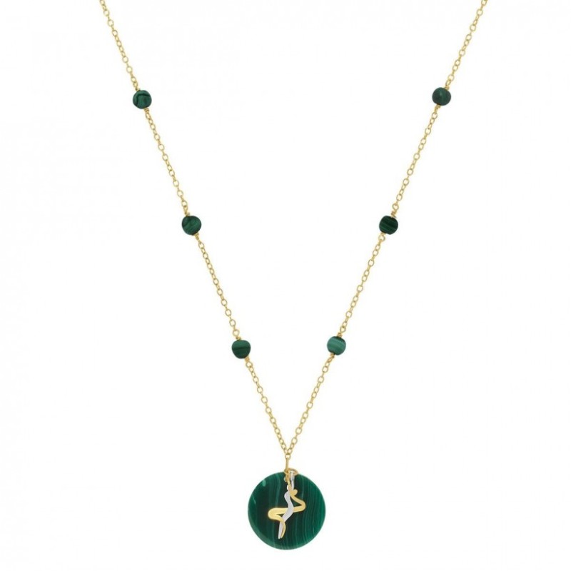 Collier Femme Jourdan Or 375/000 Pierre synthétique et Perles vertes Maille forçat