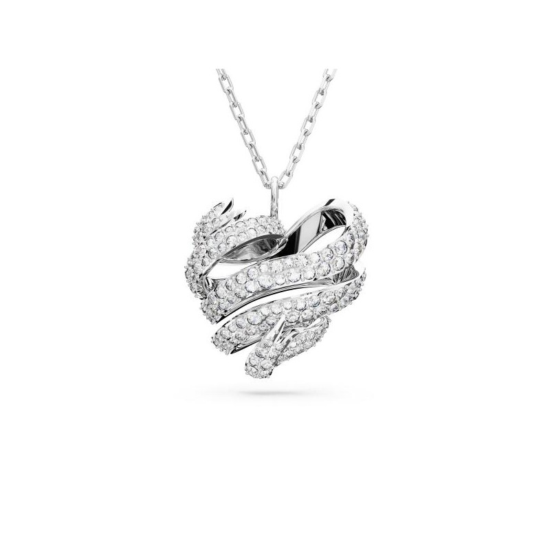 Collier Pendentif Swarovski en acier argenté avec Cristaux  Motif coeur Maille forçat