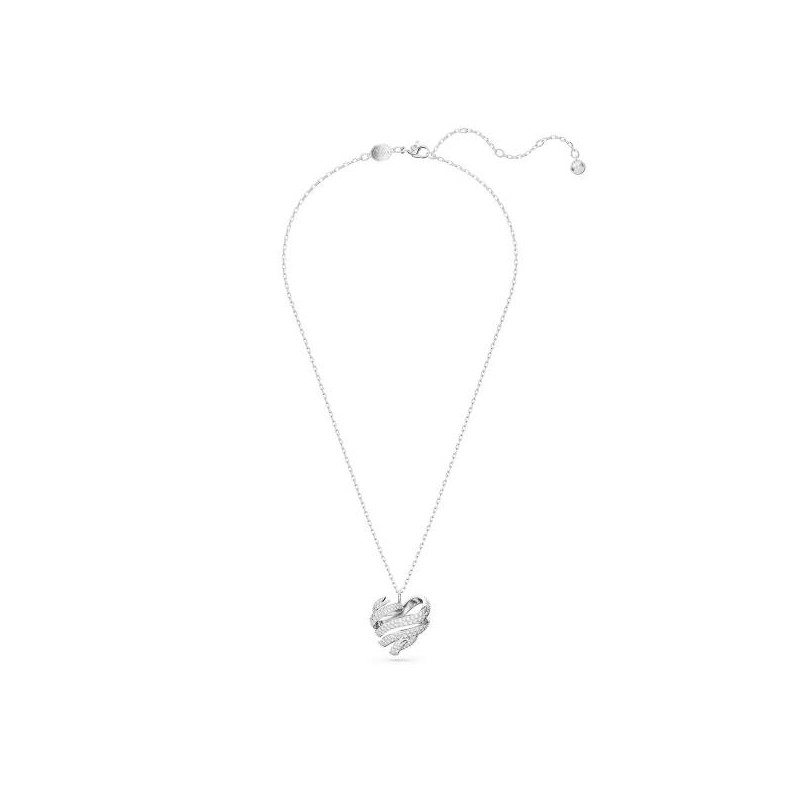 Collier Pendentif Swarovski en acier argenté avec Cristaux  Motif coeur Maille forçat