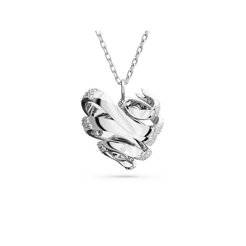 Collier Pendentif Swarovski en acier argenté avec Cristaux  Motif coeur Maille forçat