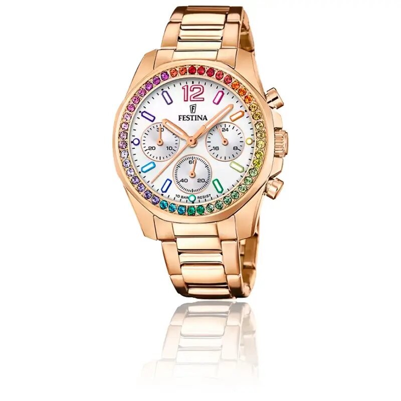 Montre Femme Festina Collection BOY FRIEND rainbow en acier doré rose