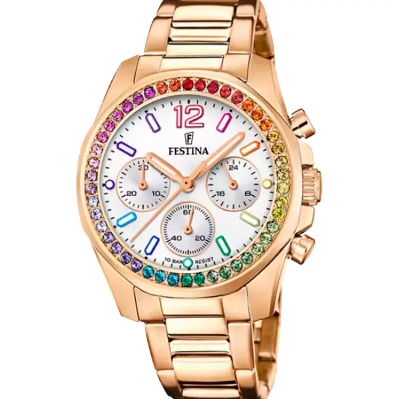 Montre Femme Festina Collection BOY FRIEND rainbow en acier doré rose