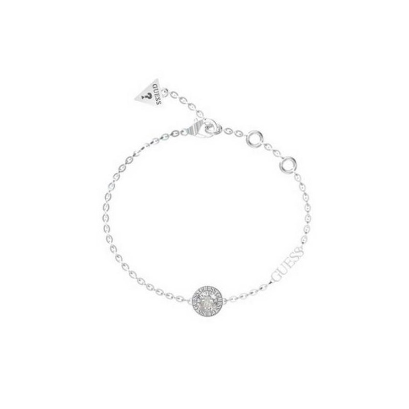 Bracelet Femme Guess en Acier argenté et Oxydes de zirconium avec logo Maille forçat