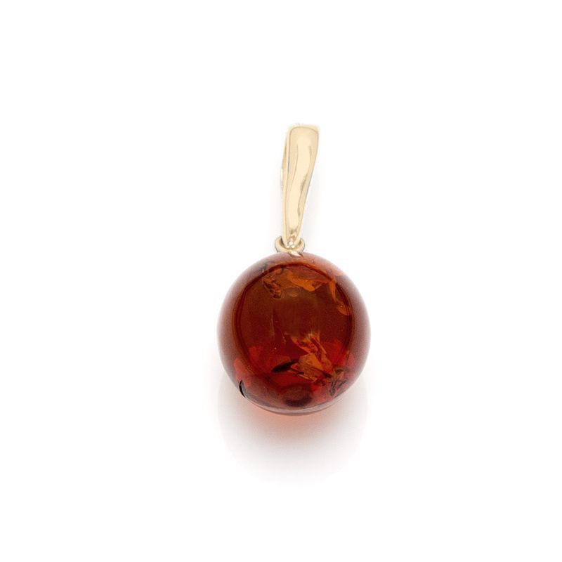 Pendentif rond en Argent 925/000 doré et Ambre marron