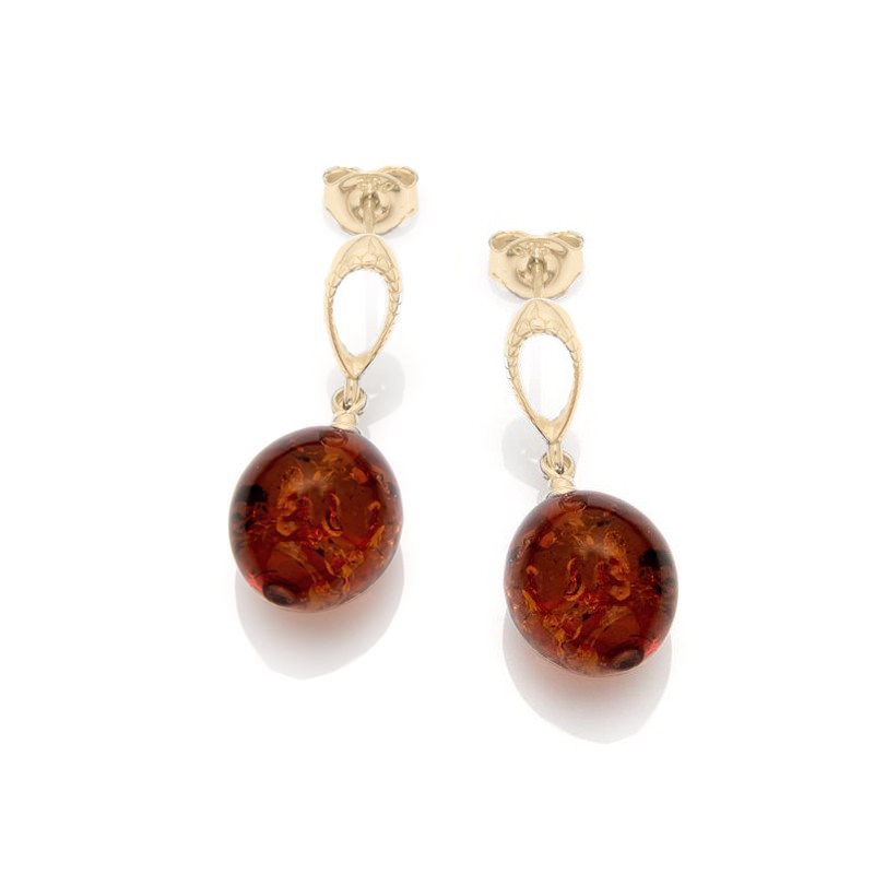 Boucles d'oreilles Pendantes Femme Argent 925/000 doré avec Ambre ronde marron
