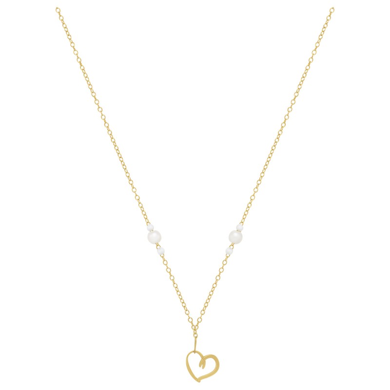 Collier Femme Jourdan en Or 375/000 jaune et Perles blanches Motif coeur Maille forçat