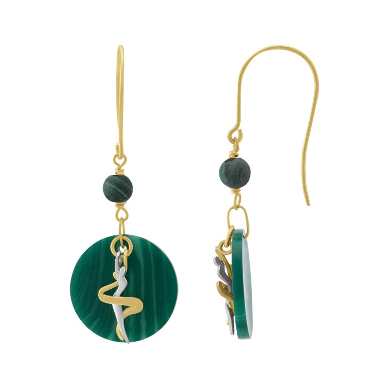 Boucles d'oreilles Crochet Femme Jourdan en Or 375/000 jaune et Pierre synthétique verte