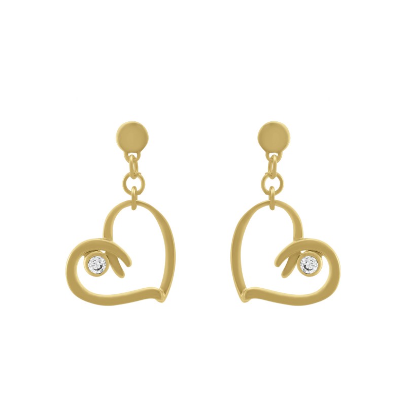 Boucles d'oreilles Clous Femme Jourdan en Or 375/000 jaune et Oxyde de zirconium Motif coeur