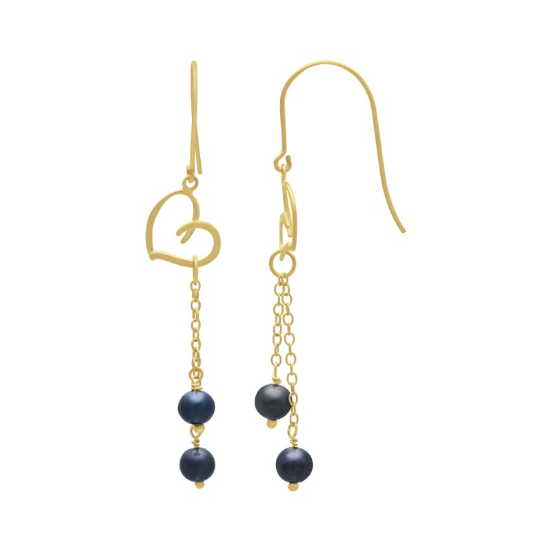 Boucles d'oreilles Crochets Femme Jourdan en Or 375/000 jaune et Perles noires Motif coeur