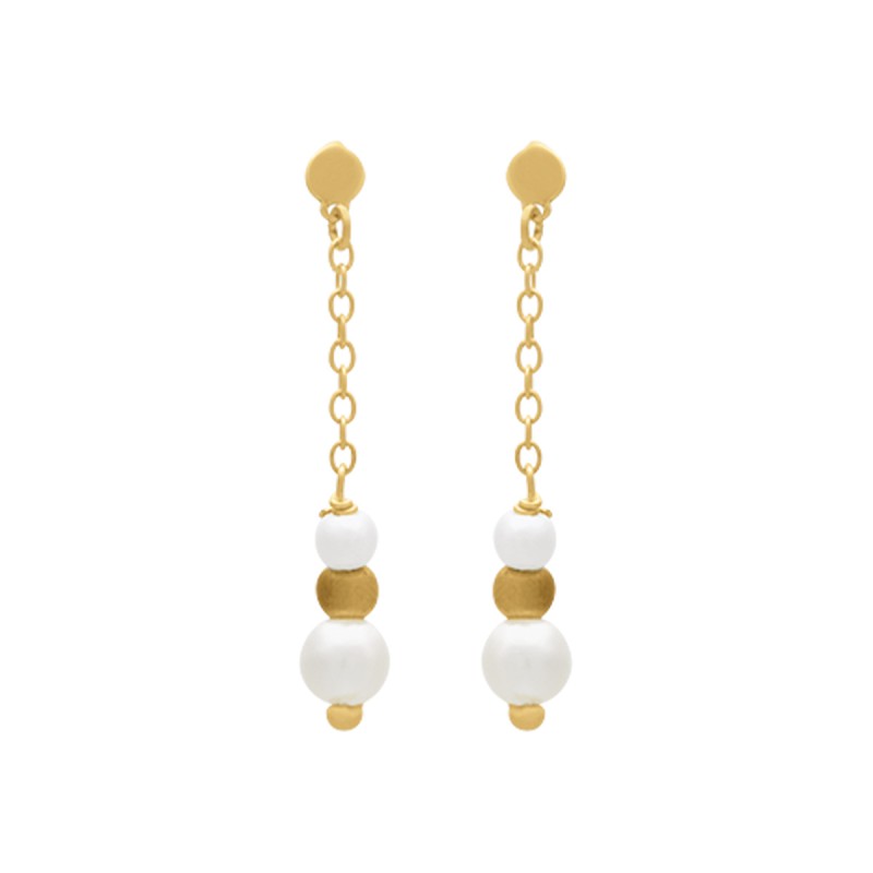 Boucles d'oreilles Pendantes Femme Jourdan en Or 375/000 jaune et Perles blanches et dorées