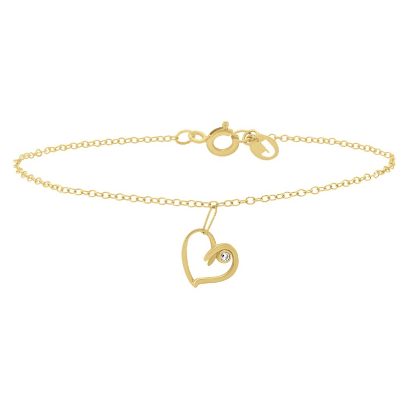 Bracelet Femme Jourdan en Or 375/000 jaune et Oxyde de zirconium Motif coeur Maille forçat