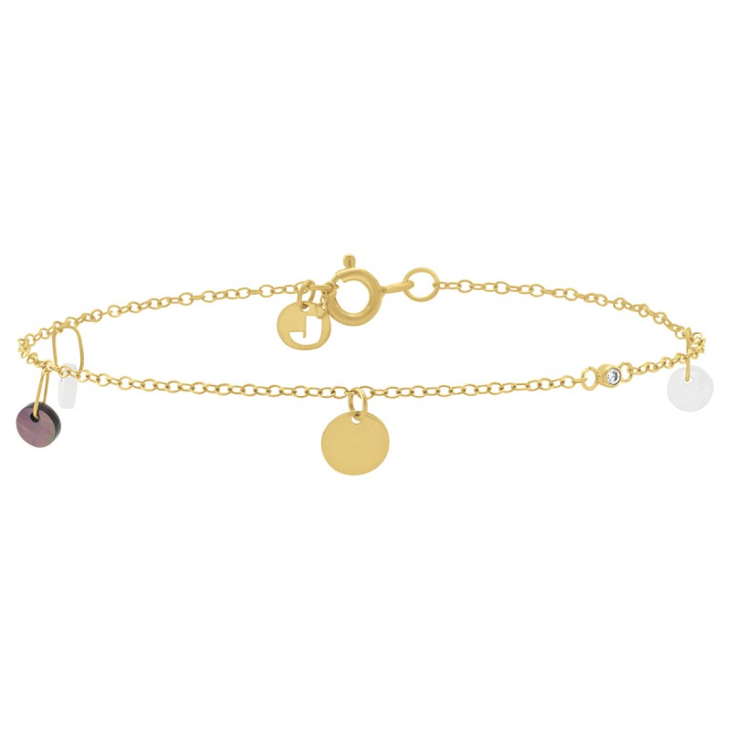 Bracelet Femme Jourdan en Or 375/000 jaune avec Pampilles multicolores Maille forçat