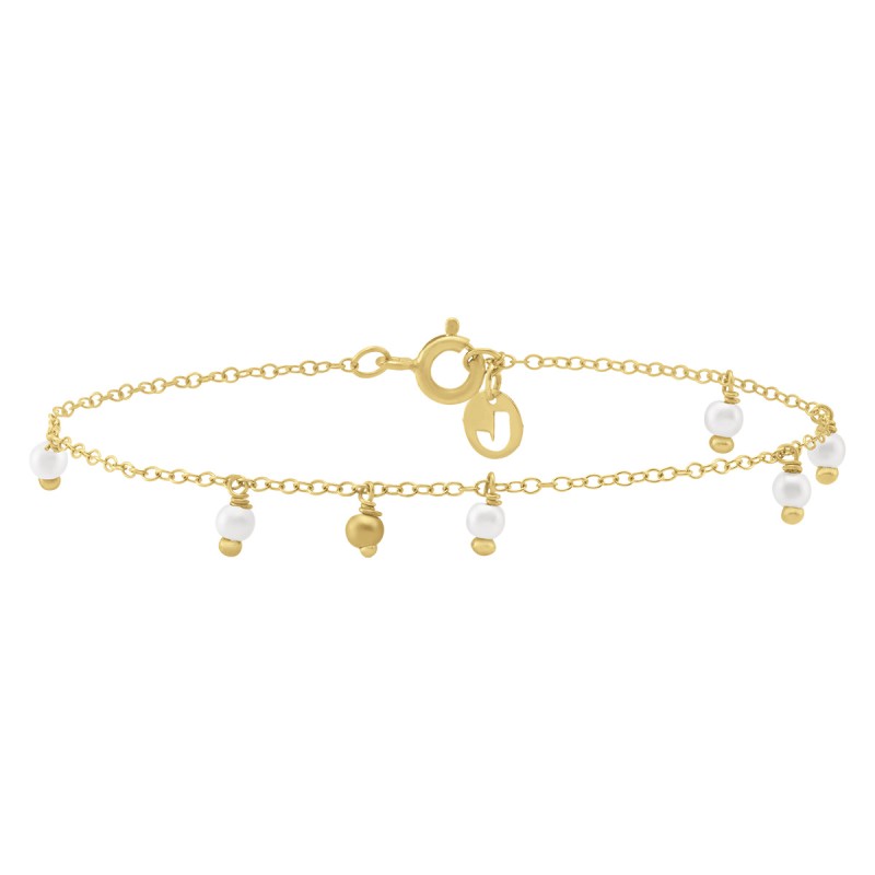 Bracelet Femme Jourdan en Or 375/000 jaune et Perles dorées et blanches Maille forçat