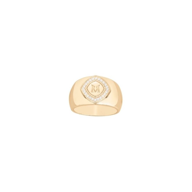 Bague type Chevalière Femme Victoria Magdalena Plaqué Or et Oxydes de zirconium