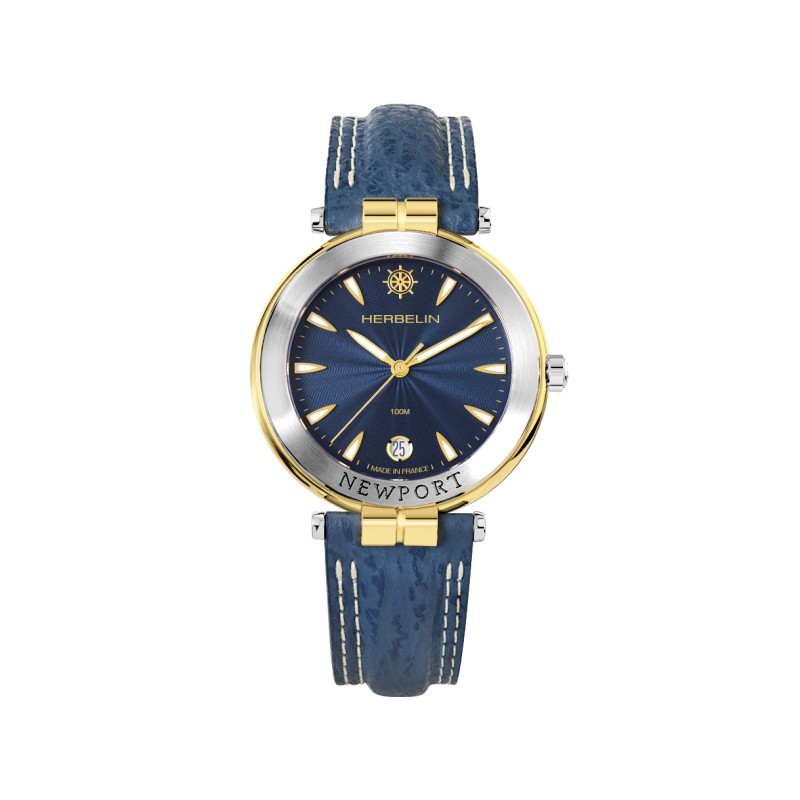 Montre Homme Michel Herbelin Collection NEWPORT Bracelet en Cuir bleu Cadran rond