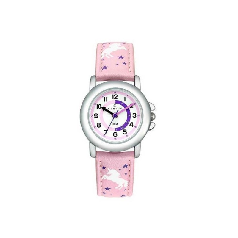 MONTRE CERTUS ENFANT EN CUIR ROSE LICORNE CADRAN PEDAGOGIQUE