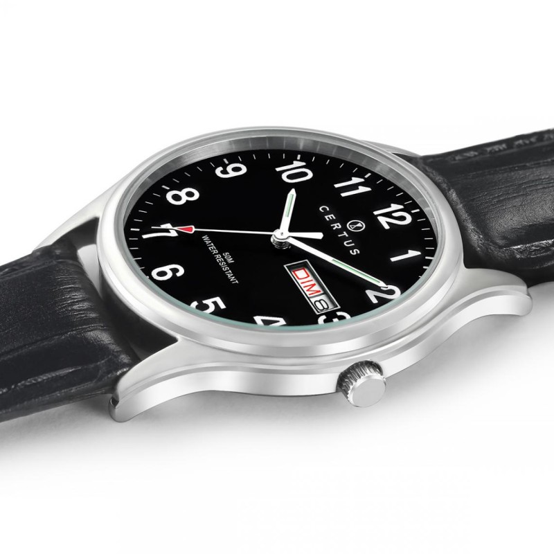 MONTRE CERTUS HOMME BRACELET CUIR NOIR