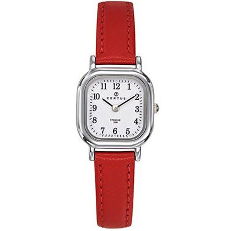 MONTRE CERTUS FEMME  BRACELET CUIR ROUGE CADRAN CARRE