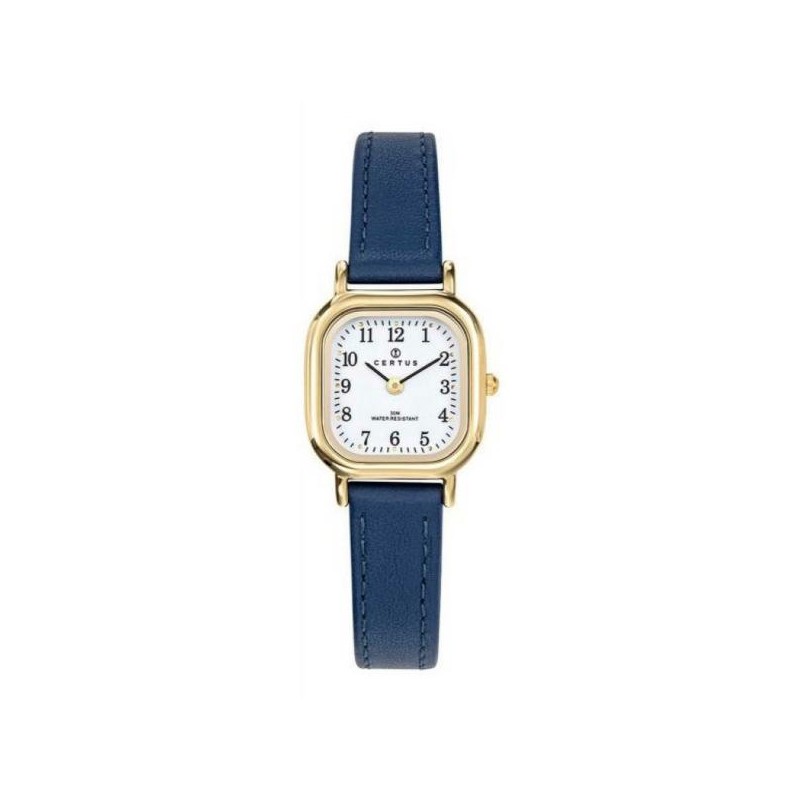MONTRE CERTUS FEMME  BRACELET CUIR BLEU CADRAN CARRE