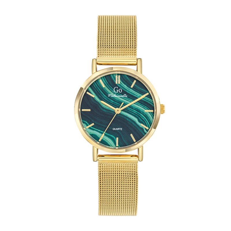 MONTRE GO GIRL ONLY BRACELET DORE MAILLES MILANAISES CADRAN VERT