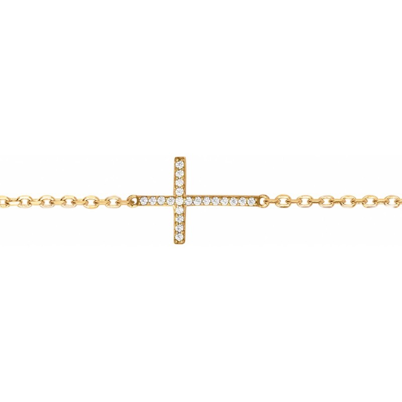 Bracelet Femme Carador en Plaqué Or et Oxydes de zirconium Motif croix Maille forçat