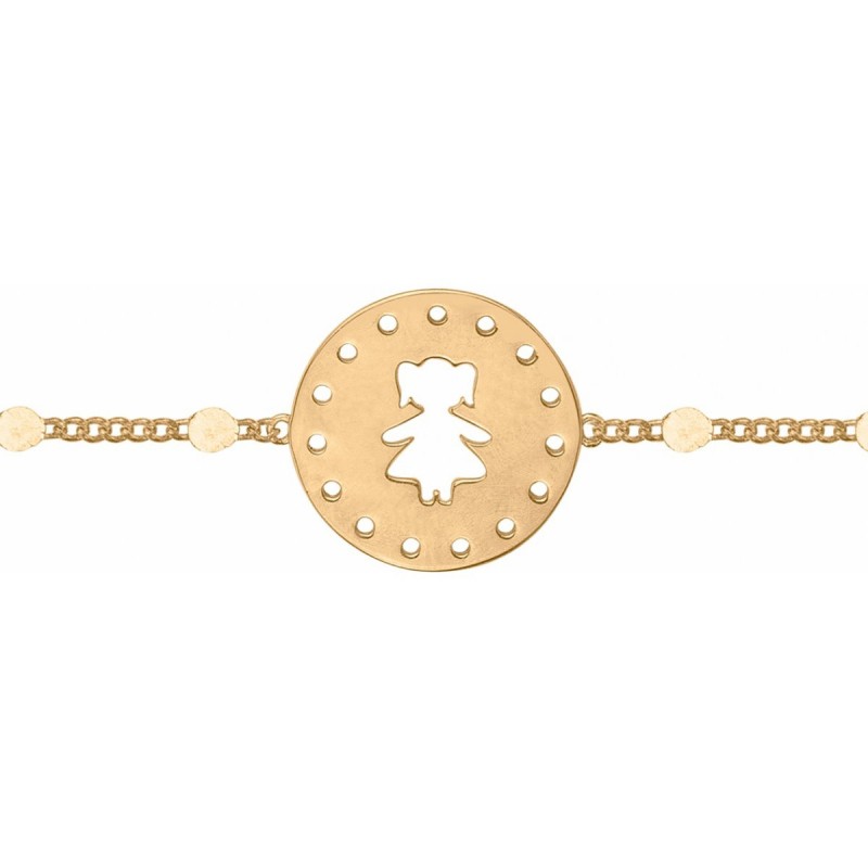 Bracelet Femme Carador en Plaqué Or et Plaque ronde Motif petite fille Maille forçat