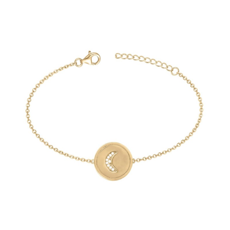 Bracelet Femme Carador en Plaqué Or et Oxydes de zirconium plaque ronde Motif  lune Maille forçat