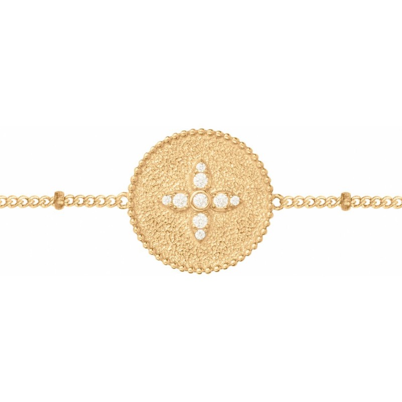 Bracelet Femme Carador en Plaqué Or et Oxydes de zirconium plaque ronde  Motif croix
