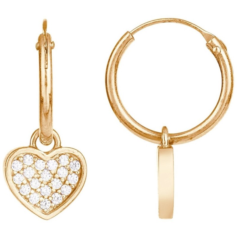 Boucles d'oreilles Créoles Carador en Plaqué Or et Oxydes de zirconium pampilles coeur