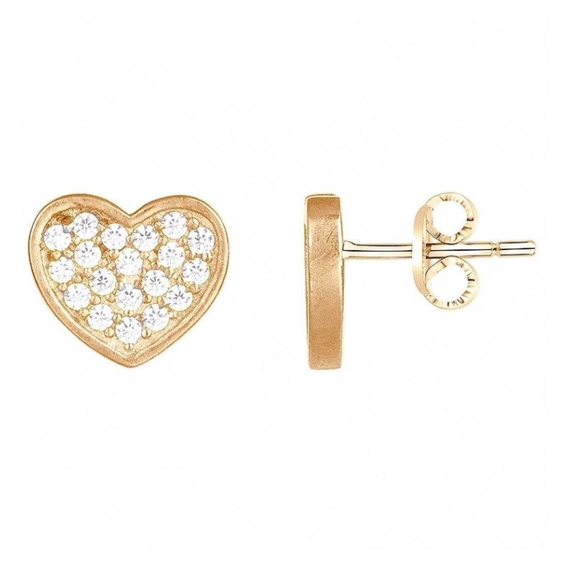 Boucles d'oreilles Clous Carador Femme en Plaqué Or et Oxydes de zirconium Motif coeur